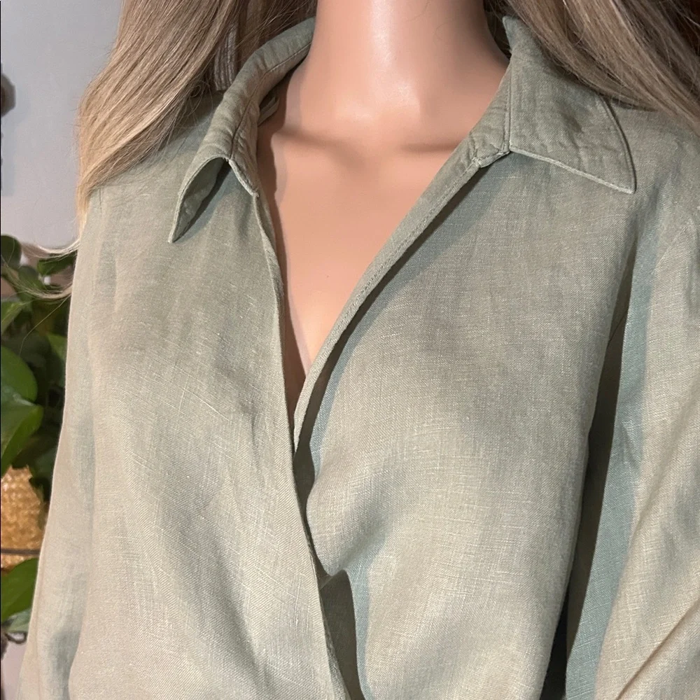 NWT ZARA LINEN SIDE TIE BLOUSE L - Picture 3 of 14